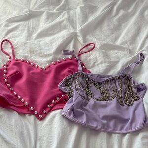 Amazon Pink Pearl-Trim Heart Tank Top & Amazon Lavender Beaded Fringe Tank Top